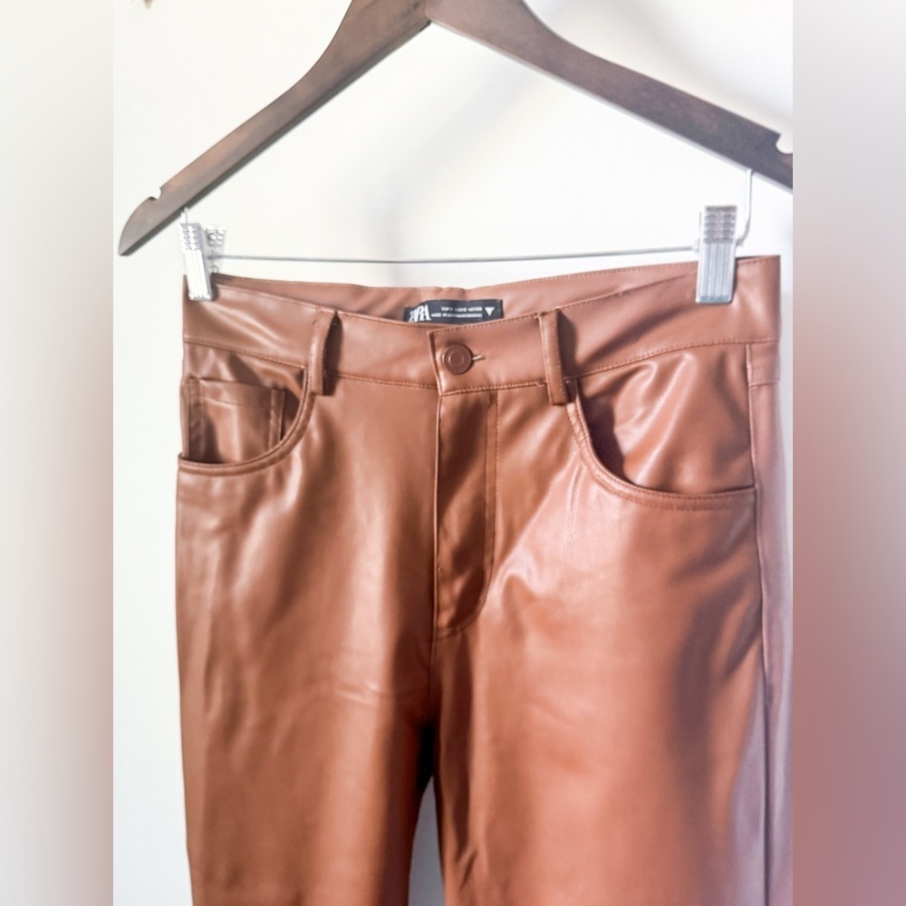 Zara Brown Faux Leather Pants - Picture 8 of 13